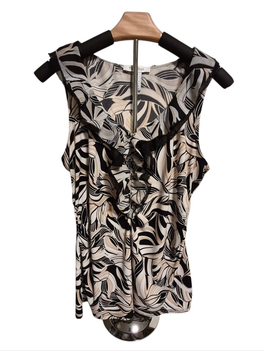White House Black Market Sleeveless Ruffle Neckline Top - Size Large